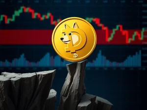 Dogecoin price chart showing a significant dip, illustrating the current market volatility and the critical support test for DOGE.