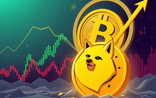 A chart showing a significant Dogecoin price drop amidst a volatile Bitcoin market, indicating a major DOGE correction.