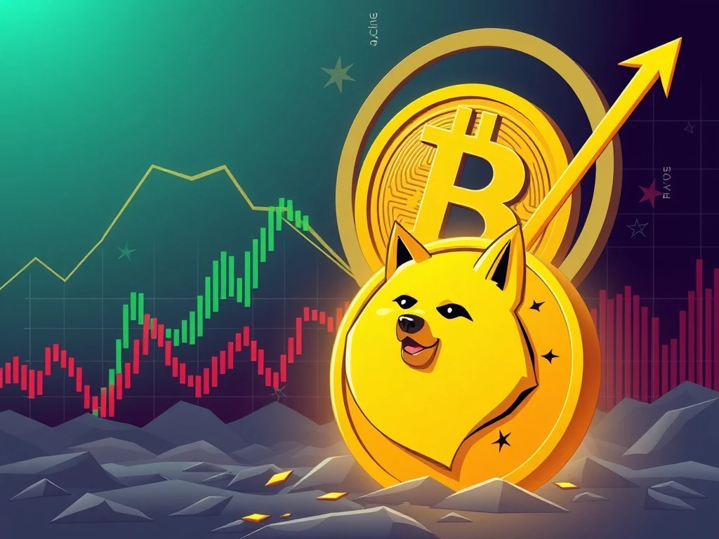 A chart showing a significant Dogecoin price drop amidst a volatile Bitcoin market, indicating a major DOGE correction.