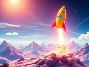 A Dogecoin rocket ascending, symbolizing the potential for a 109% DOGE price surge based on technical analysis.