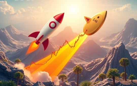 A chart illustrating a Dogecoin price double bottom pattern, signaling a potential surge to $0.46, representing a significant bullish reversal.