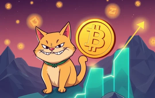 A playful Troller Cat character standing confidently next to a Dogecoin symbol, illustrating the exciting Dogecoin News and Troller Cat's significant presale ROI potential.