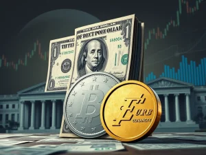 Illustrates the dollar's strength and the euro's retreat, reflecting central bank decisions impacting global forex markets.