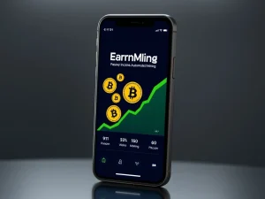 EarnMining app interface showcasing Bitcoin earning automation on a smartphone