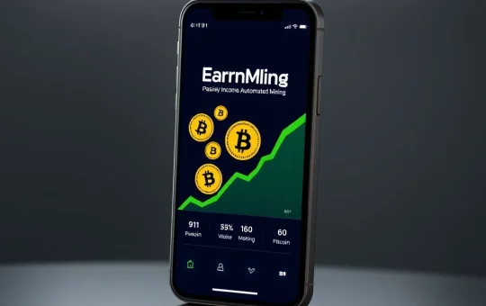 EarnMining app interface showcasing Bitcoin earning automation on a smartphone