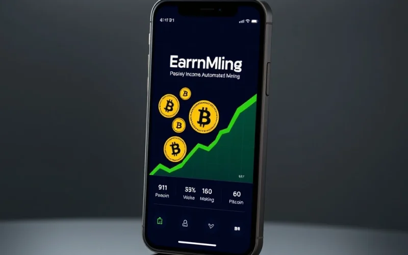 EarnMining app interface showcasing Bitcoin earning automation on a smartphone