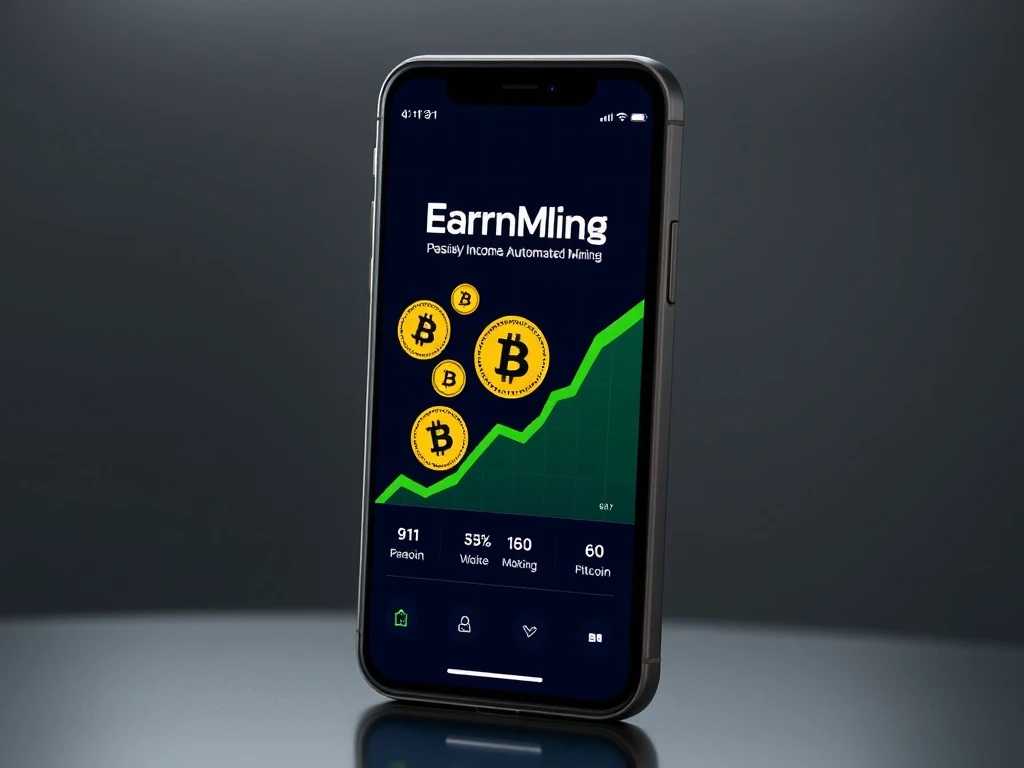EarnMining app interface showcasing Bitcoin earning automation on a smartphone