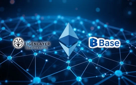 Visualizing EigenLayer's breakthrough expansion of AVS operations across multiple chains via Base, enhancing Ethereum scalability.