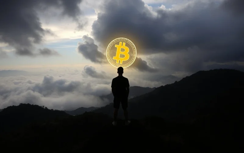 A visual representation of the El Salvador Bitcoin strategy, showing the gap between government reserves and citizen benefit, with a Bitcoin symbol looking distant.