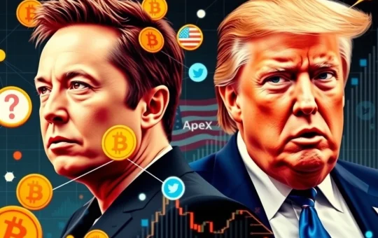Elon Musk and Donald Trump's digital personas clashing, symbolizing the shift in top crypto influencer status, highlighted by the latest Bitcoin News Today.