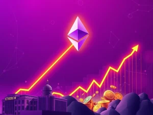 A chart showing ETH price surging due to a golden cross, representing strong institutional confidence and record Ethereum ETF inflows.