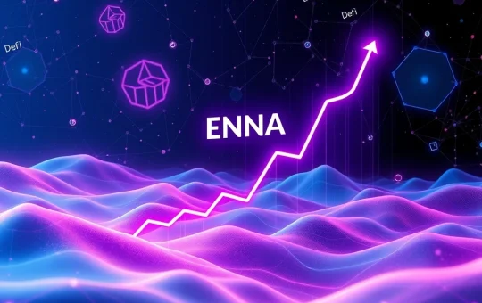 Ethena ENA token's explosive growth in the DeFi market with rising graph and blockchain elements