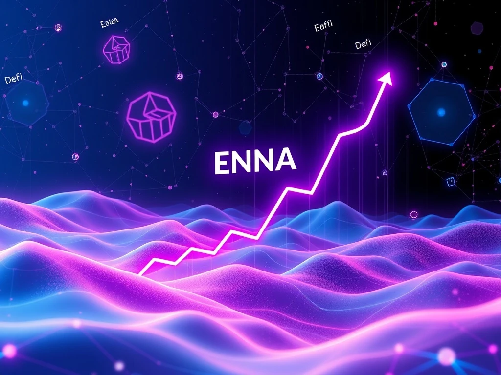 Ethena ENA token's explosive growth in the DeFi market with rising graph and blockchain elements