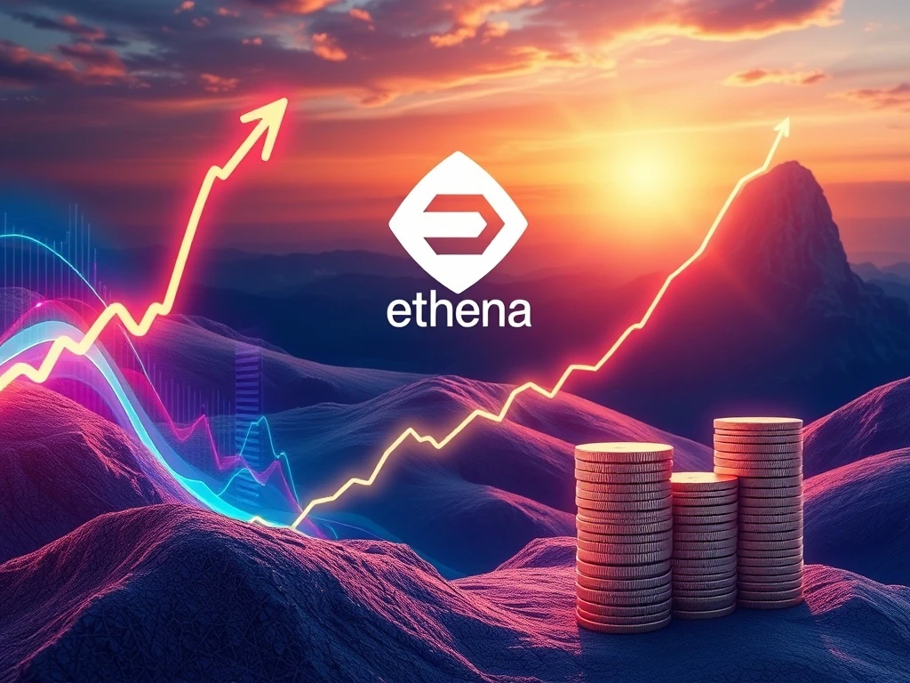 A vibrant chart showing the explosive Ethena ENA price surge, driven by a significant StablecoinX buyback program, hinting at a potential rally towards $1.