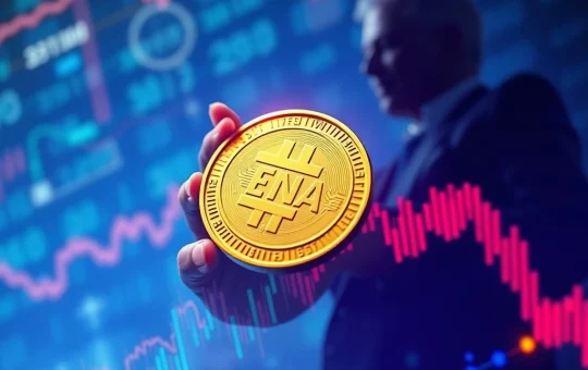 Ethena's ENA token soaring in value, depicting growth fueled by strategic partnerships and market confidence.