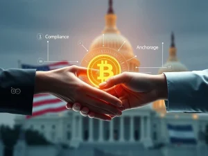 Illustrates Ethena and Anchorage Digital's partnership bringing USDtb stablecoin under U.S. GENIUS Act compliance, symbolizing regulated crypto finance.