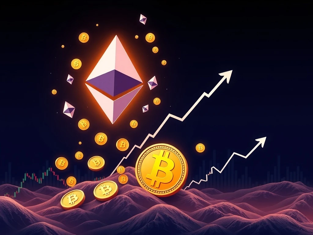 A visual depicting Ether ETFs significantly outperforming Bitcoin ETFs, symbolizing a major crypto market shift and growing altcoin appetite.