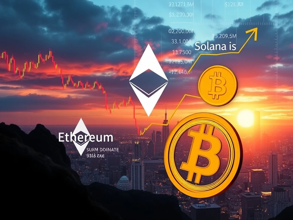 Charts illustrating the significant **Ethereum surge** and **Solana rise**, signaling a shift in **Bitcoin dominance** and the start of a vibrant **altcoin season**.