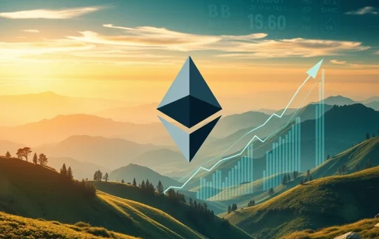 A dynamic chart showing an Ethereum price surge, with a large "ETH" logo, representing BitMine's significant institutional ETH investment.
