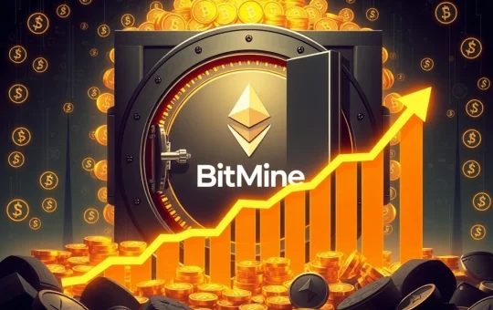 A digital vault overflowing with Ether symbols, representing BitMine's record-breaking ETH holdings and its new status as the largest Ethereum treasury.