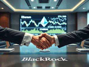 BlackRock's significant Ethereum investment shown as a bridge between traditional finance and blockchain, highlighting future ETF potential.