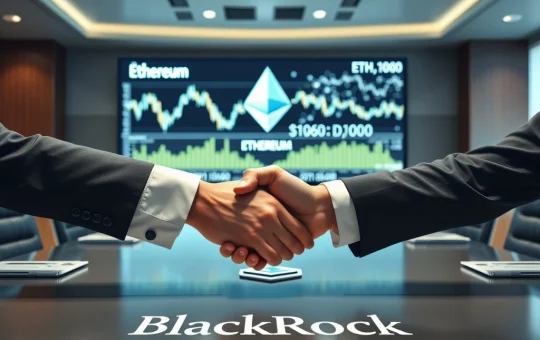 BlackRock's significant Ethereum investment shown as a bridge between traditional finance and blockchain, highlighting future ETF potential.
