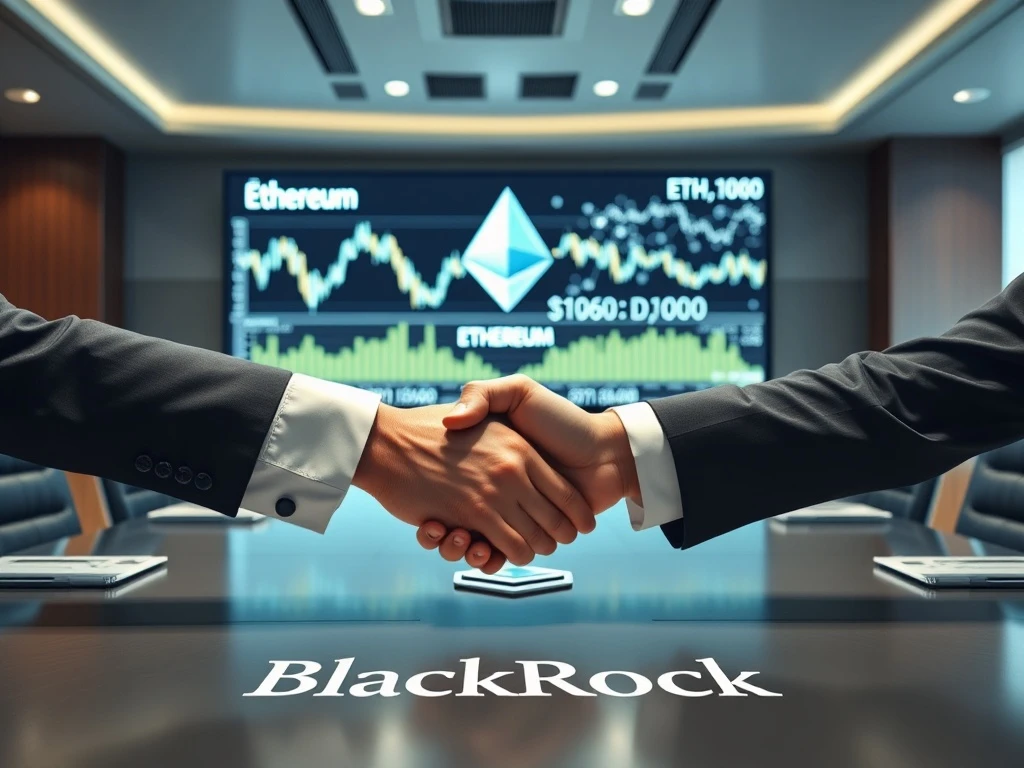BlackRock's significant Ethereum investment shown as a bridge between traditional finance and blockchain, highlighting future ETF potential.