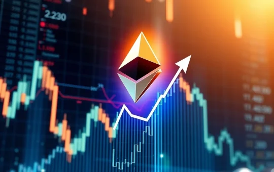 A vibrant chart showing Ethereum (ETHUSDT) price surging upwards, confirming a significant bullish breakout.