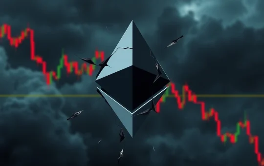 A cracked Ethereum logo symbolizing the potential dangers of an Ethereum crash and market volatility.