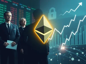 Charts showing a significant rise in Ethereum institutional demand, driven by new US crypto laws and the anticipation of Ethereum staking ETFs.