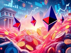 A chart showing surging Ethereum demand, with an overlay of DeFi lending interfaces, symbolizing Aave withdrawals and high borrowing rates.