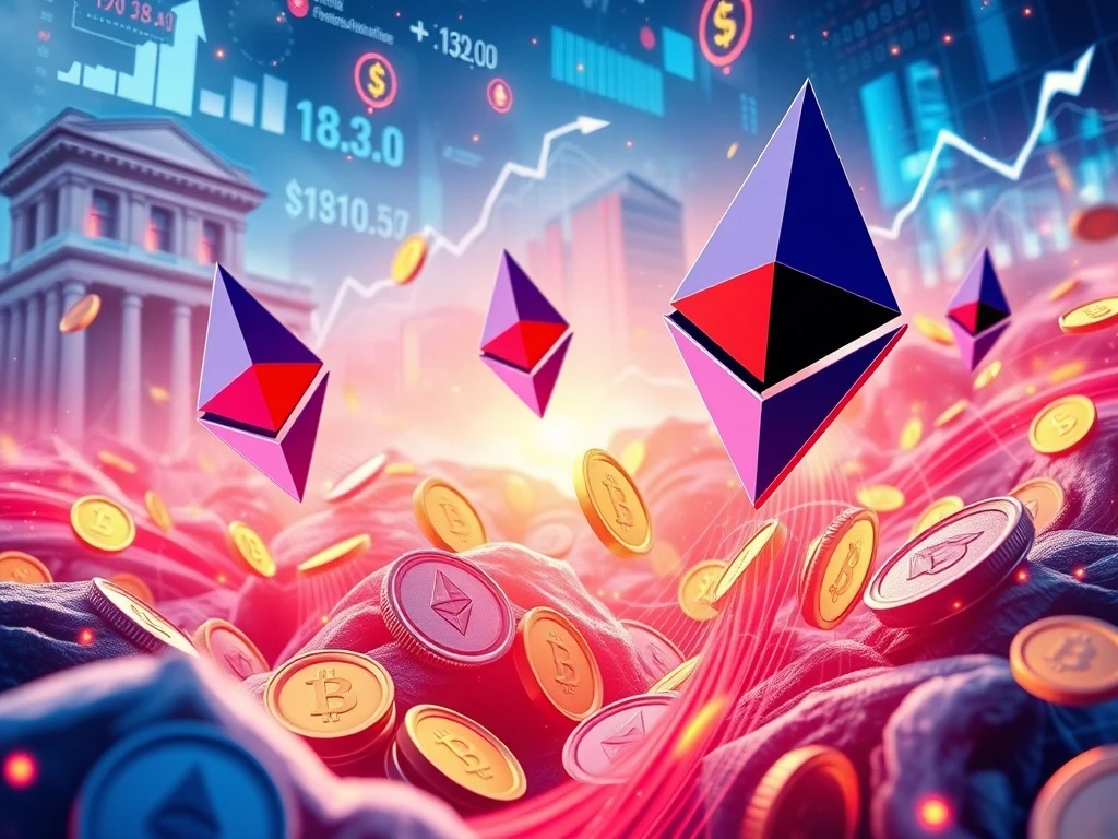 A chart showing surging Ethereum demand, with an overlay of DeFi lending interfaces, symbolizing Aave withdrawals and high borrowing rates.