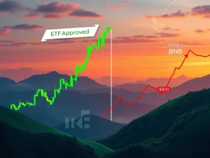 Charts illustrating Ethereum's powerful 50% surge driven by ETF optimism, contrasting with Binance Coin's struggle against an $820 resistance level.