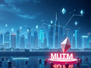 Charts showing Ethereum ETF inflows and a Mutuum Finance token rising, symbolizing significant growth in the crypto market.