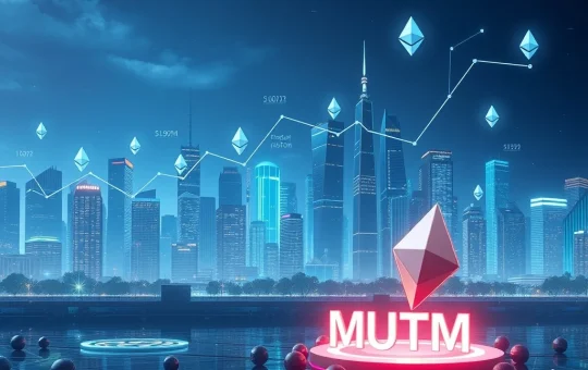 Charts showing Ethereum ETF inflows and a Mutuum Finance token rising, symbolizing significant growth in the crypto market.