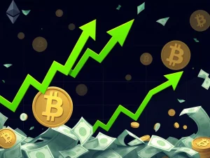 A vibrant financial graph showing Ethereum ETFs outperforming Bitcoin ETFs, illustrating significant crypto inflows and market dominance.