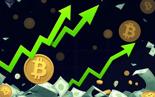 A vibrant financial graph showing Ethereum ETFs outperforming Bitcoin ETFs, illustrating significant crypto inflows and market dominance.