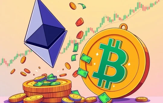 An illustration showing significant capital flowing into Ethereum ETFs, symbolizing their growing dominance over Bitcoin in crypto investment.