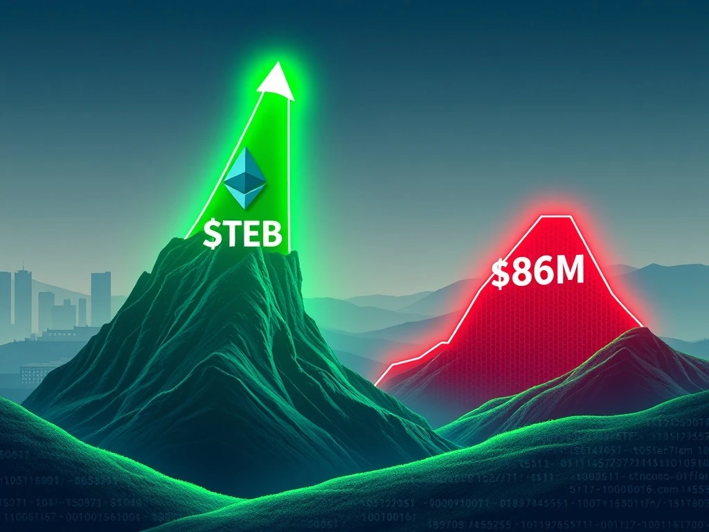 A vibrant chart illustrating the impressive $10 billion surge in Ethereum ETFs, contrasting with Bitcoin ETF outflows, highlighting a major shift in crypto investment trends.
