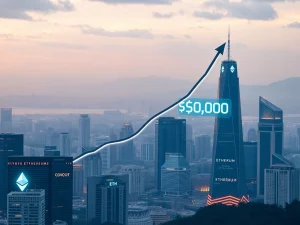 A chart showing an ambitious Ethereum price prediction, with ETH rising towards $10,000, driven by corporate treasury adoption.