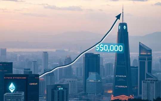 A chart showing an ambitious Ethereum price prediction, with ETH rising towards $10,000, driven by corporate treasury adoption.