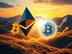 Dynamic chart showing Ethereum's impressive surge, fueled by ETF inflows, visually outpacing Bitcoin in the crypto market.