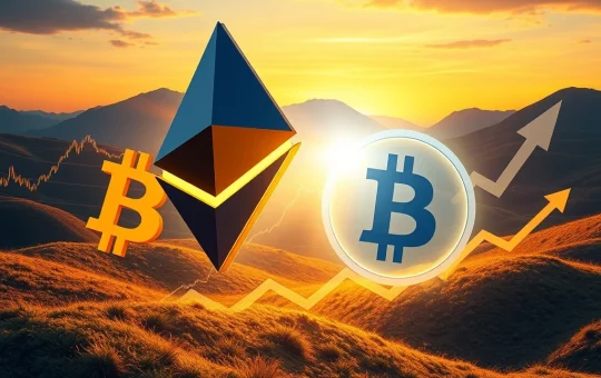 Dynamic chart showing Ethereum's impressive surge, fueled by ETF inflows, visually outpacing Bitcoin in the crypto market.