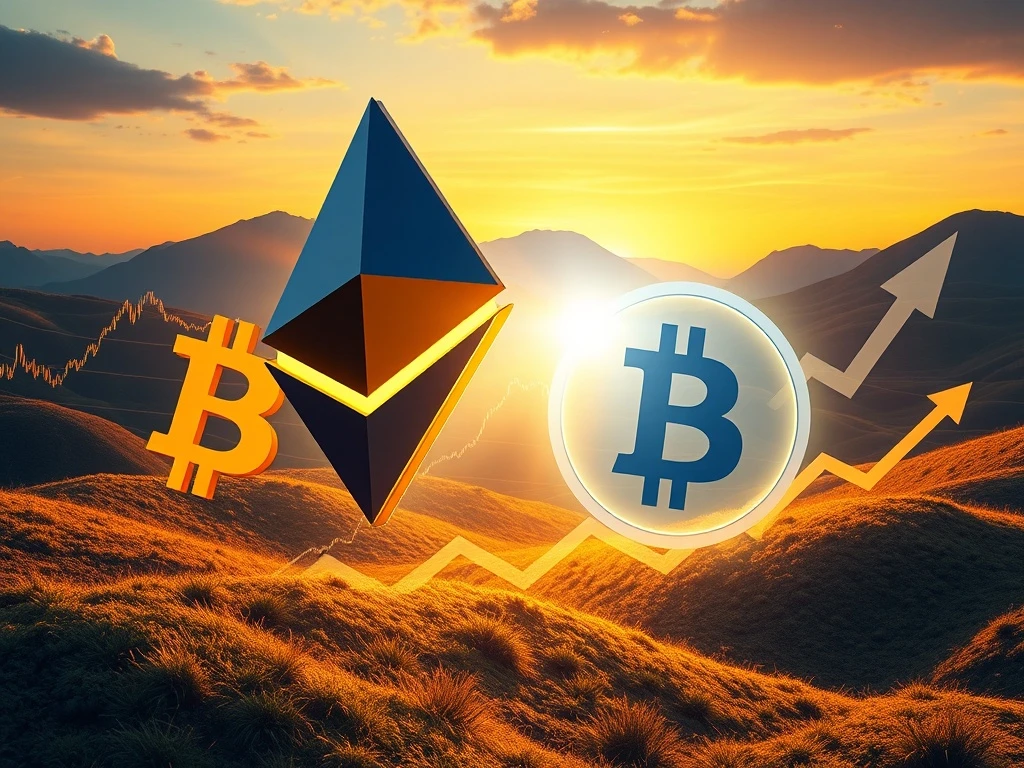 Dynamic chart showing Ethereum's impressive surge, fueled by ETF inflows, visually outpacing Bitcoin in the crypto market.