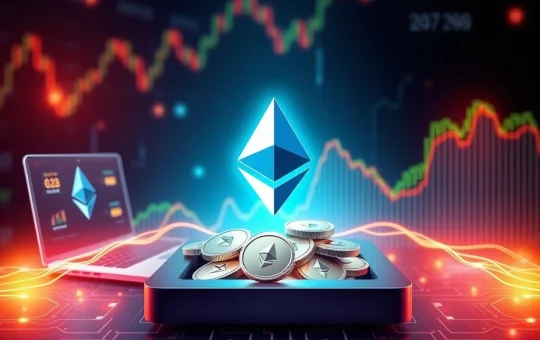 An illustration of Ethereum (ETH) tokens moving from crypto exchange platforms, symbolizing the significant ETH withdrawal and the resulting bullish market speculation.