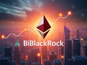BlackRock's ETHA Ethereum ETF logo surrounded by digital growth charts, symbolizing its rapid $10 billion AUM milestone and institutional crypto investment success.