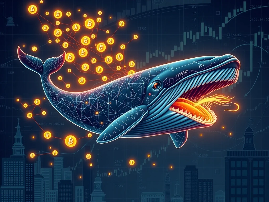 A digital whale symbolizing massive institutional inflow into Ethereum, driving an ETH price surge in the crypto market.