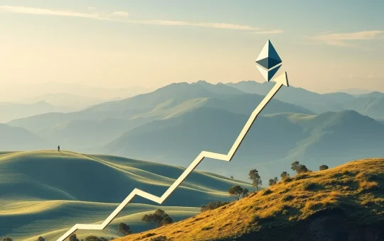 A digital graphic depicting soaring charts and the Ethereum logo, representing the astounding 5000% ETH gains for early Ethereum investors.