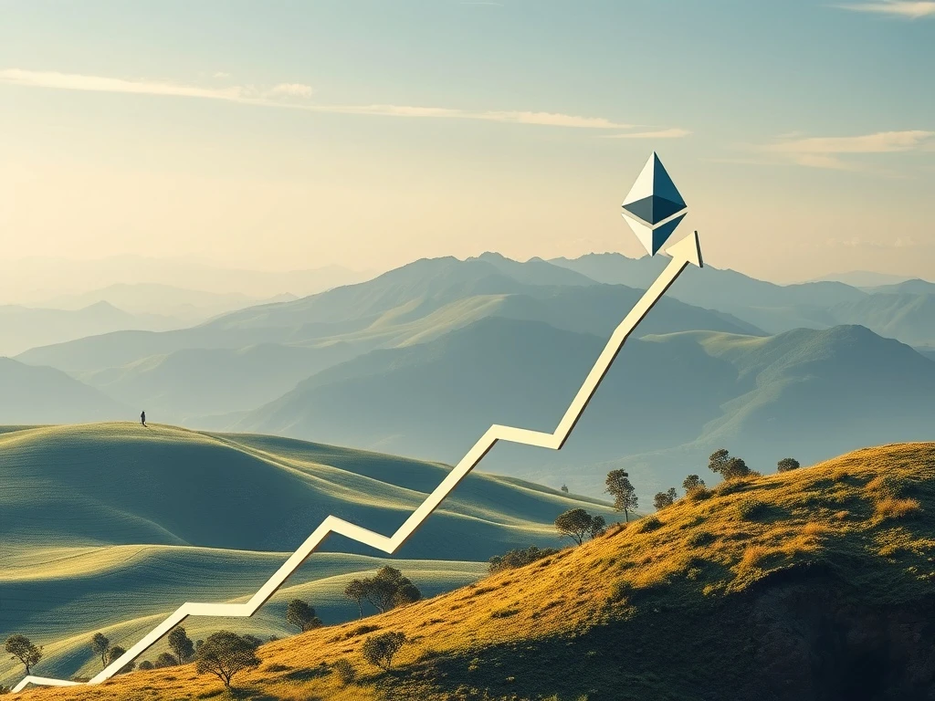 A digital graphic depicting soaring charts and the Ethereum logo, representing the astounding 5000% ETH gains for early Ethereum investors.