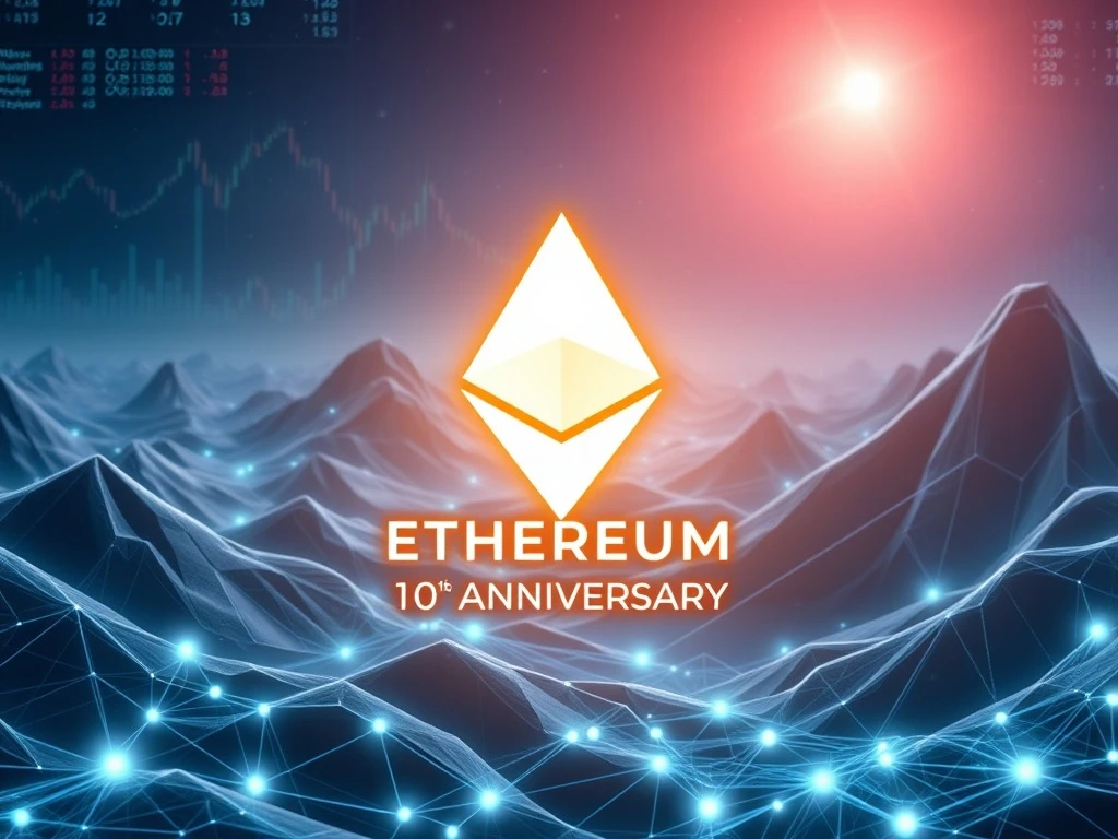 Ethereum 10th anniversary celebration with blockchain technology and financial growth